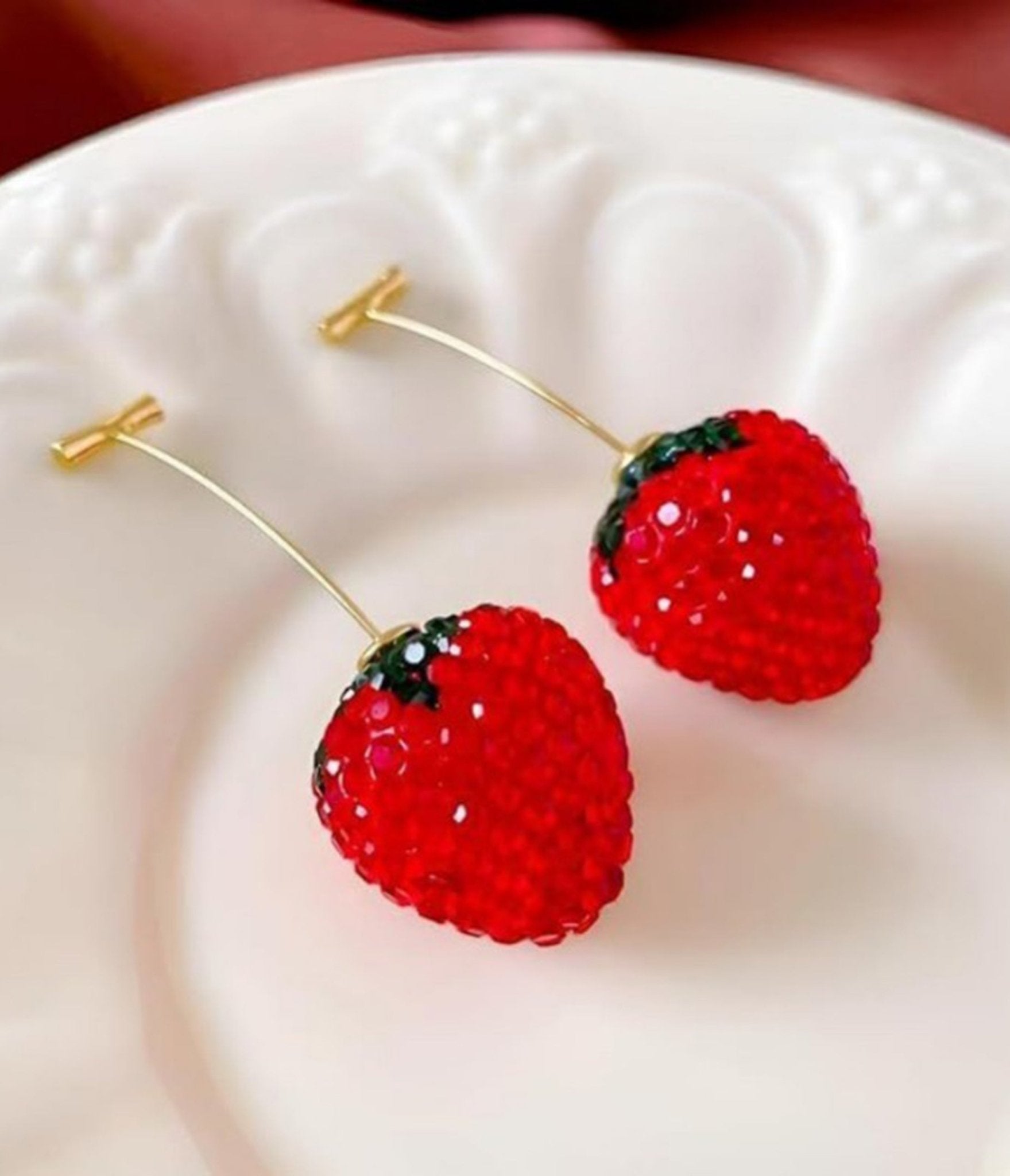 Strawberry Crystal Drop Earrings - Unique Vintage - Womens, ACCESSORIES, JEWELRY