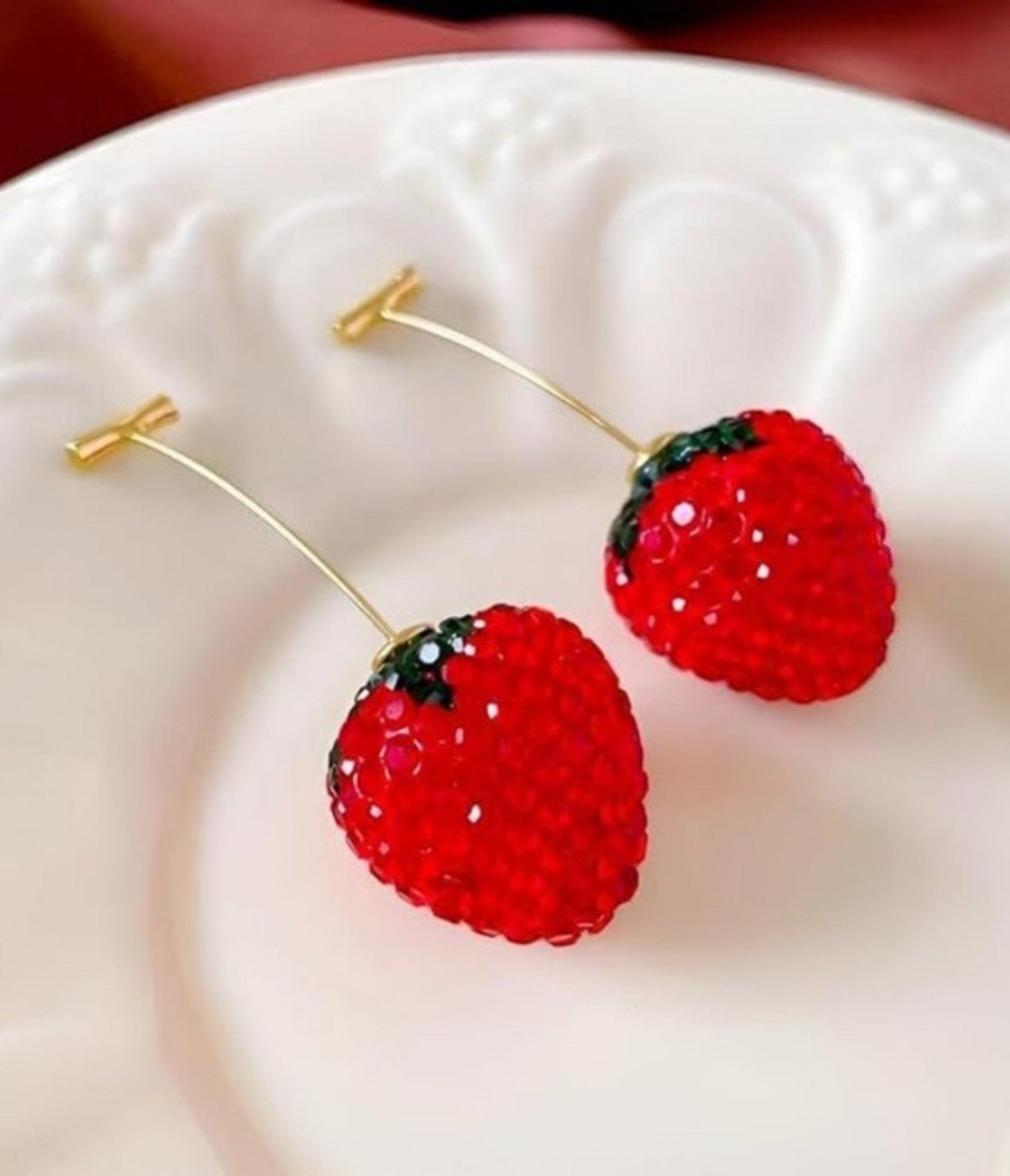 Strawberry Crystal Drop Earrings - Unique Vintage - Womens, ACCESSORIES, JEWELRY