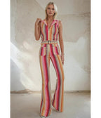 Striped Denim Belted Jumpsuit - Unique Vintage - Womens, BOTTOMS, ROMPERS AND JUMPSUITS