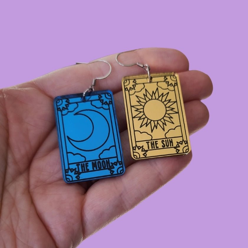 Sun & Moon Tarot Card Earrings - Unique Vintage - Womens, ACCESSORIES, JEWELRY