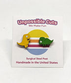 T - Rex & Triceratops Dinosaur Wooden Earrings - Unique Vintage - Womens, ACCESSORIES, JEWELRY