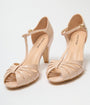 T-Strap Beige Patent Peep Toe Heel