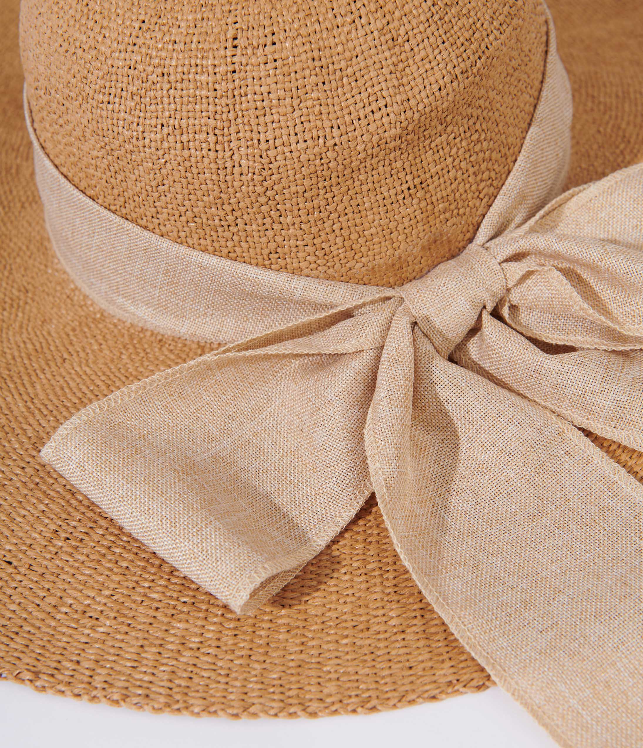 Tan & Beige Bow Toyo Braid Sun Hat - Unique Vintage - Womens, ACCESSORIES, HATS