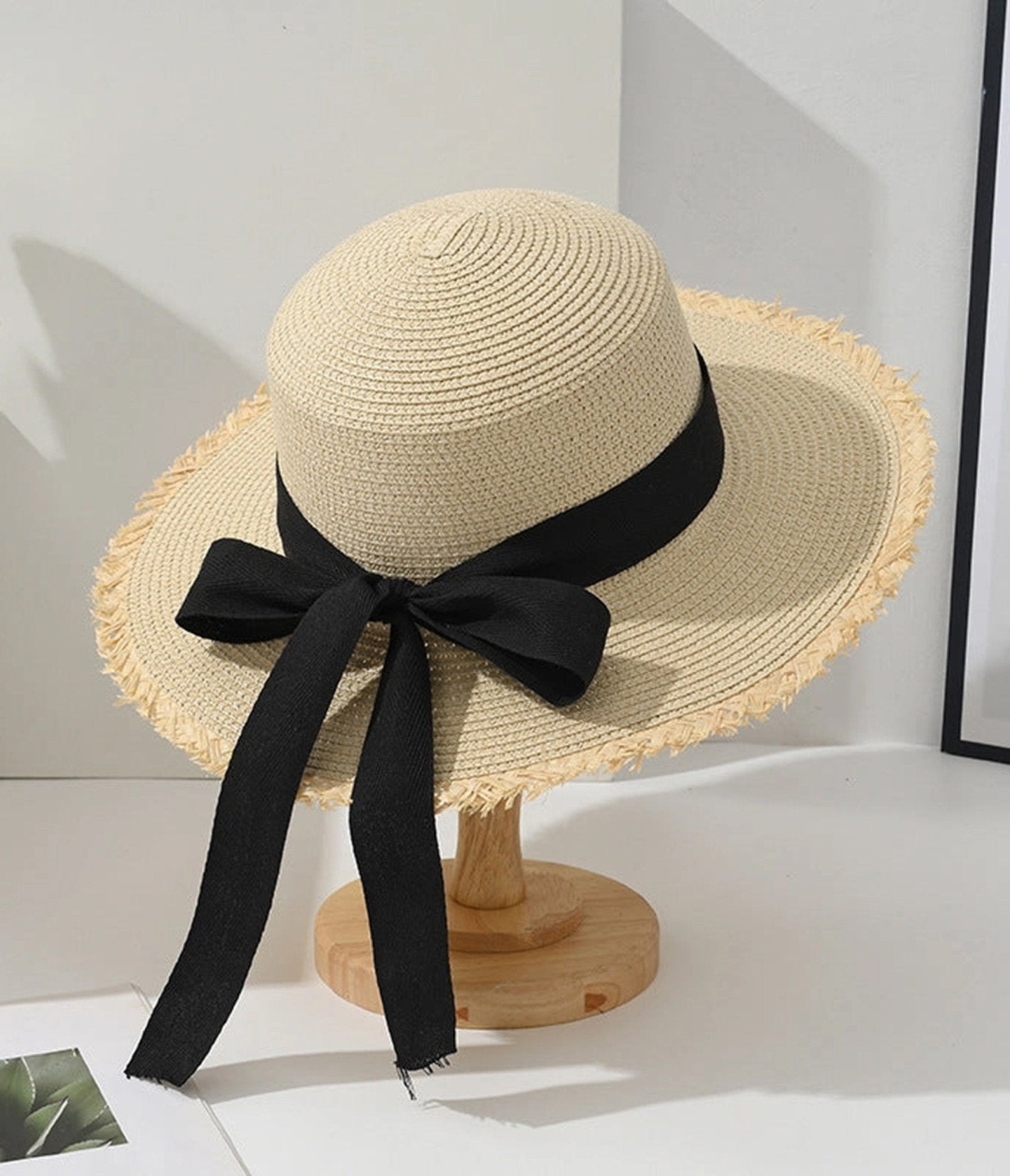 Tan & Bow Accent Straw Sun Hat - Unique Vintage - Womens, ACCESSORIES, HATS