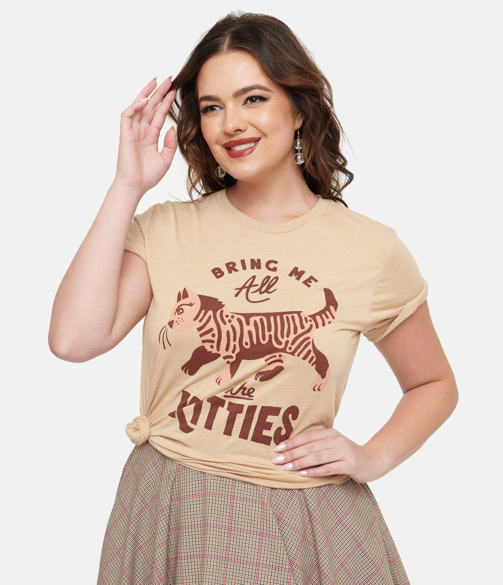 Tan Bring Me All The Kitties Graphic Tee - Unique Vintage - Womens, TOPS, TEES