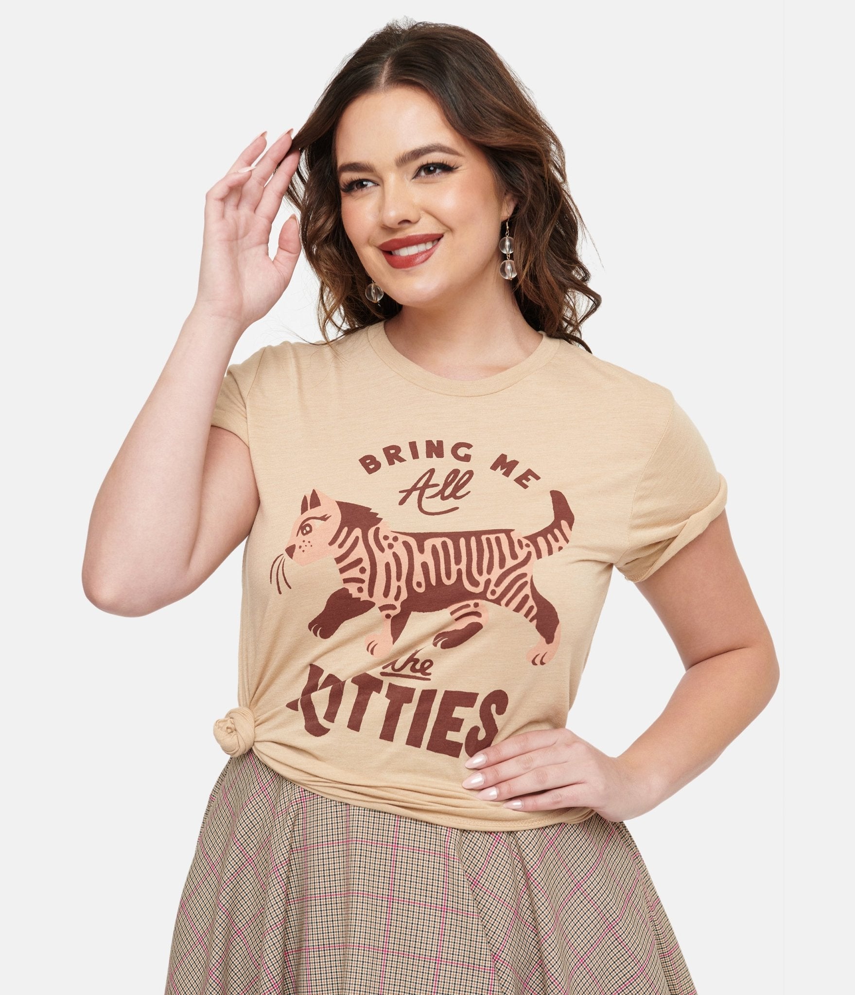 Tan Bring Me All The Kitties Graphic Tee - Unique Vintage - Womens, TOPS, TEES