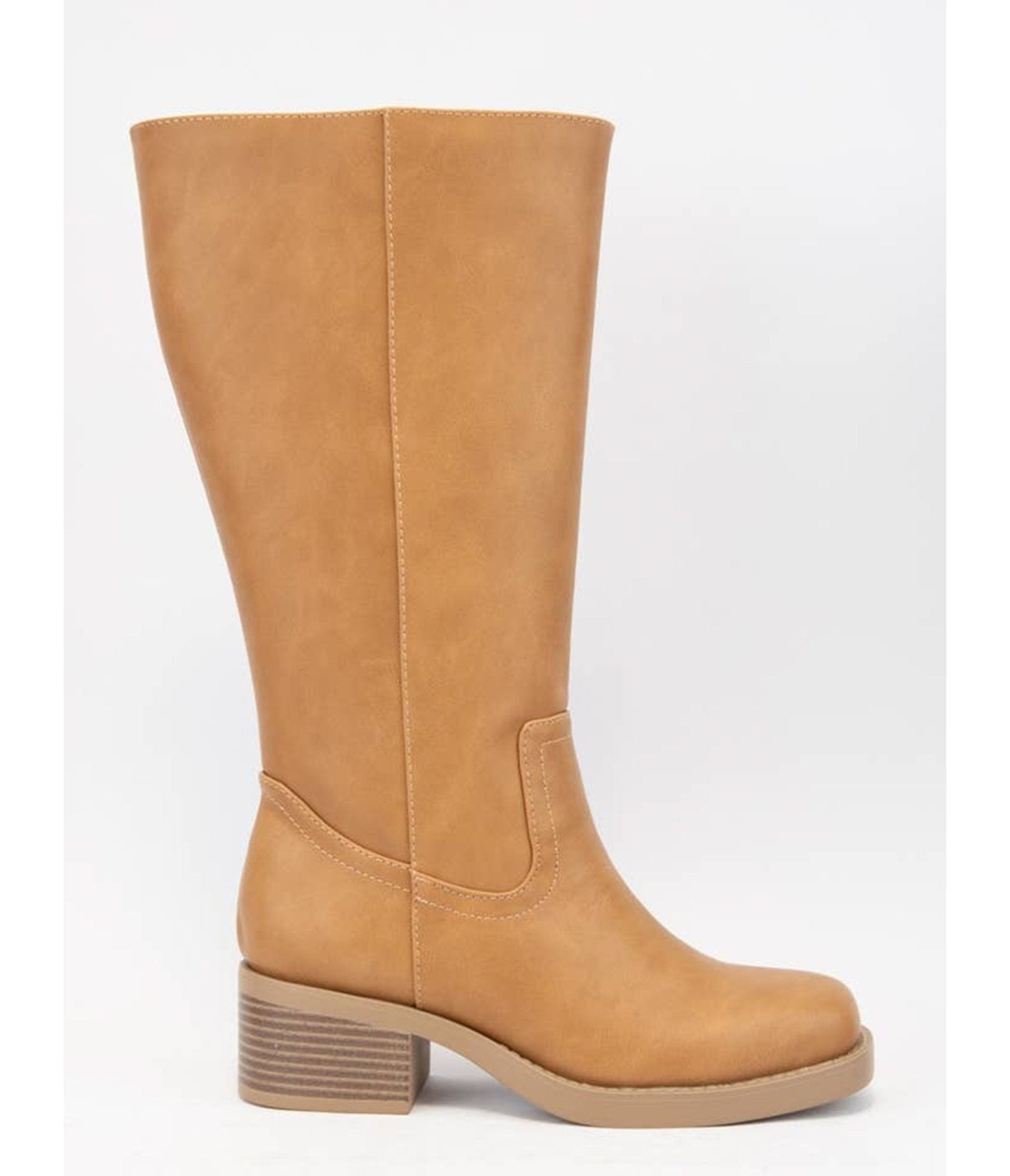 Tan Leatherette Riding Boots - Unique Vintage - Womens, SHOES, BOOTS
