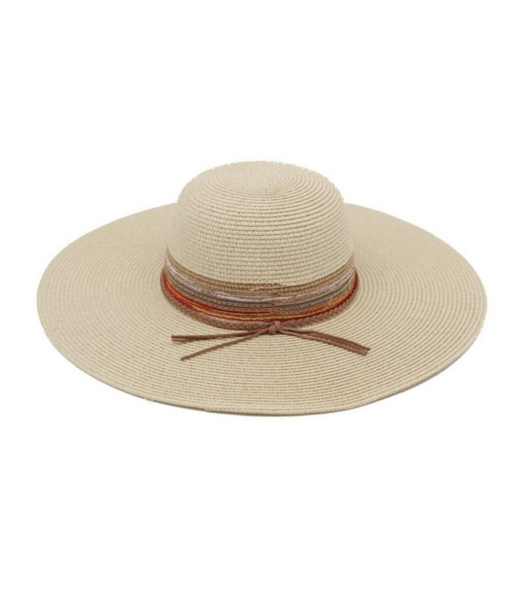 Tan & Multicolor Stripe Wide Brim Straw Hat - Unique Vintage - Womens, ACCESSORIES, HATS