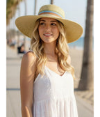 Tan & Multicolor Stripe Wide Brim Straw Hat - Unique Vintage - Womens, ACCESSORIES, HATS
