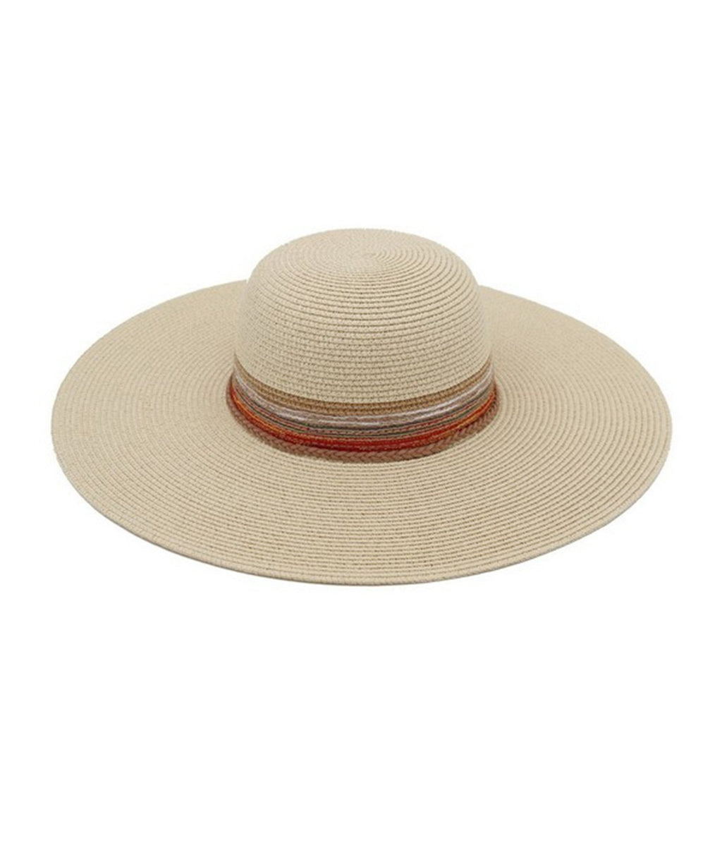 Tan & Multicolor Stripe Wide Brim Straw Hat - Unique Vintage - Womens, ACCESSORIES, HATS