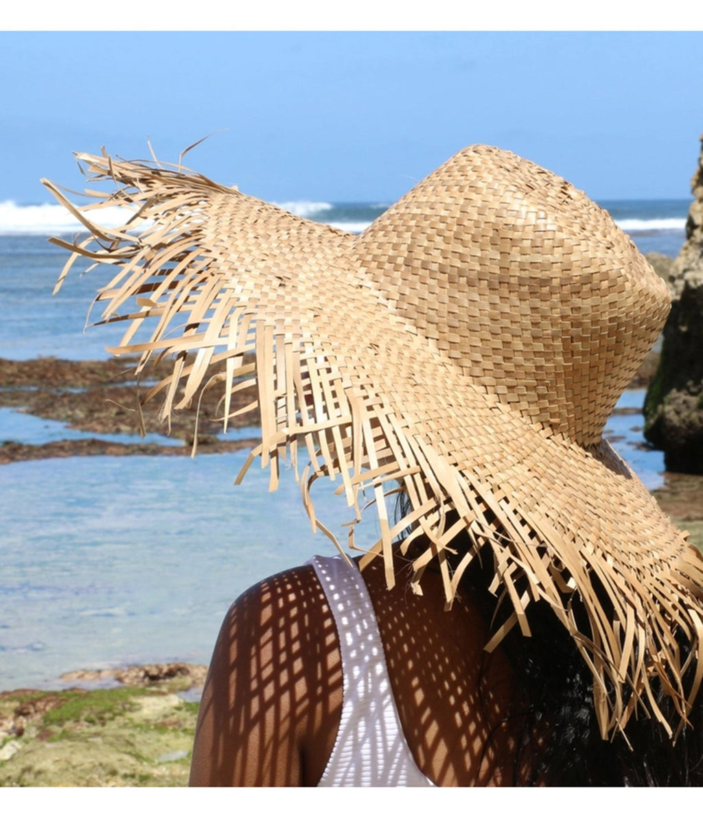 Tan Raffia Frayed Edge Hat - Unique Vintage - Womens, ACCESSORIES, HATS