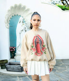 Tan Virgencita Unisex Sweater - Unique Vintage - Womens, TOPS, SWEATERS