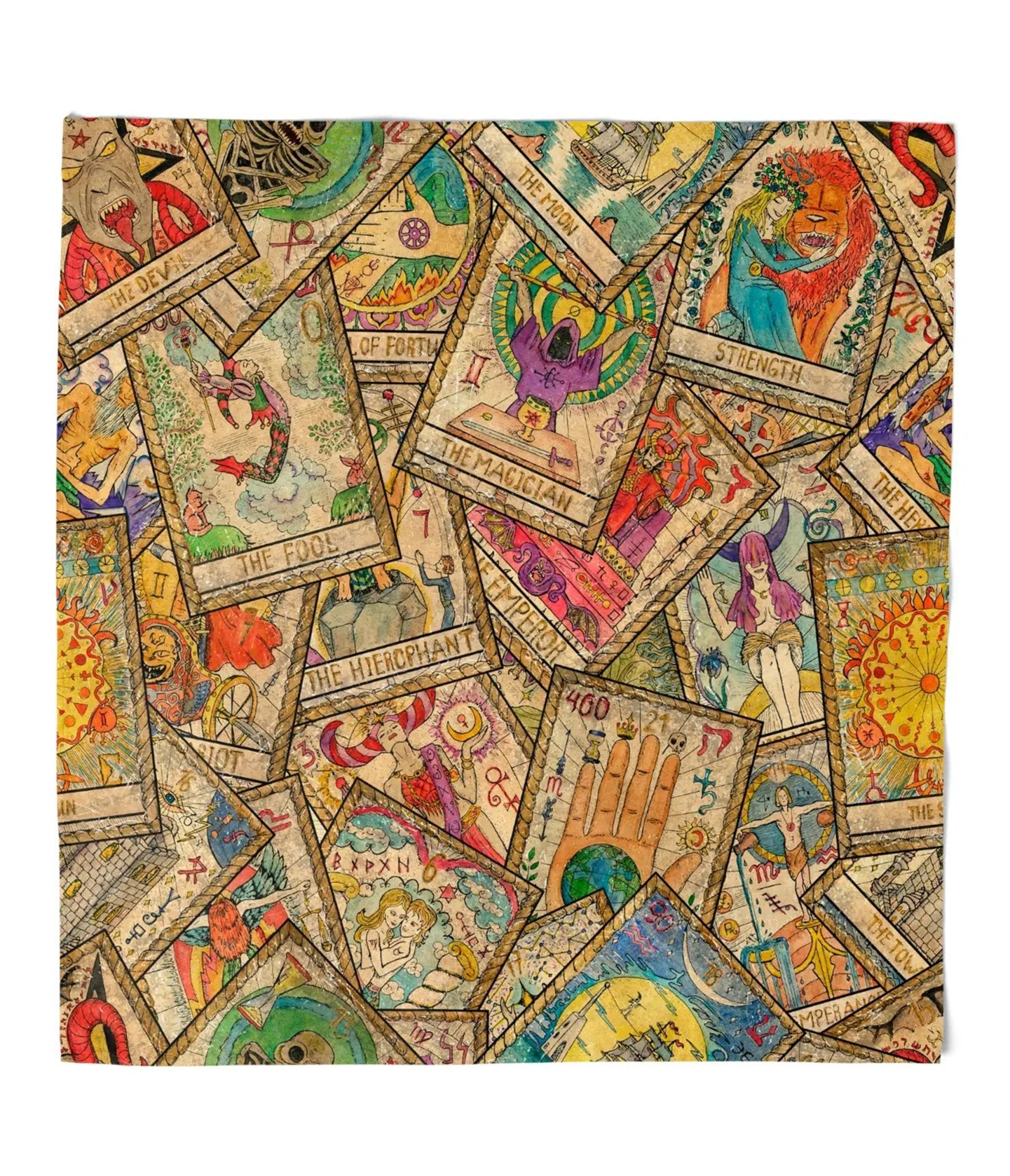 Tarot Card Print Hair Scarf - Unique Vintage - Womens, ACCESSORIES, GLOVES/SCARVES