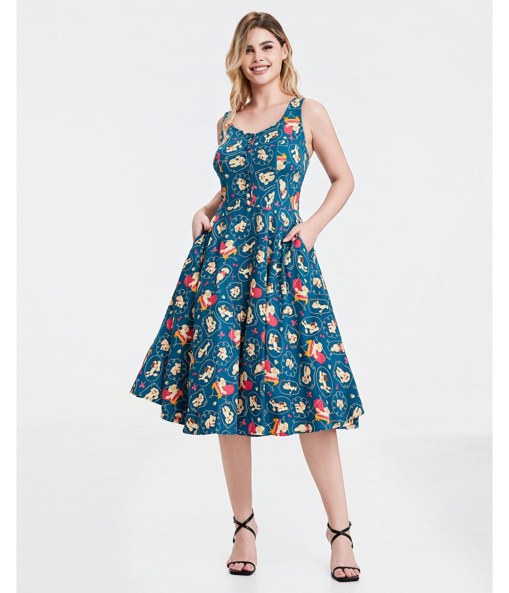 Teal Perfectly Poodle Heidi Dress - Unique Vintage - Womens, DRESSES, SWING
