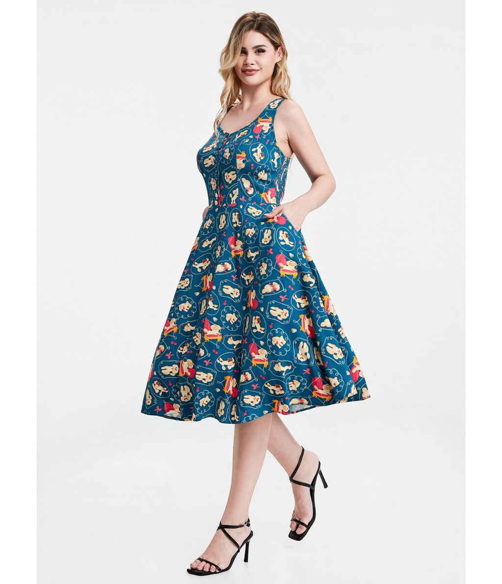 Teal Perfectly Poodle Heidi Dress - Unique Vintage - Womens, DRESSES, SWING