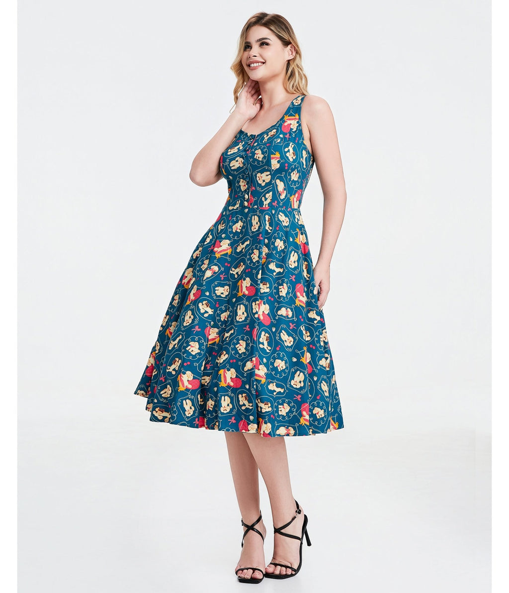 Teal Perfectly Poodle Heidi Dress - Unique Vintage - Womens, DRESSES, SWING
