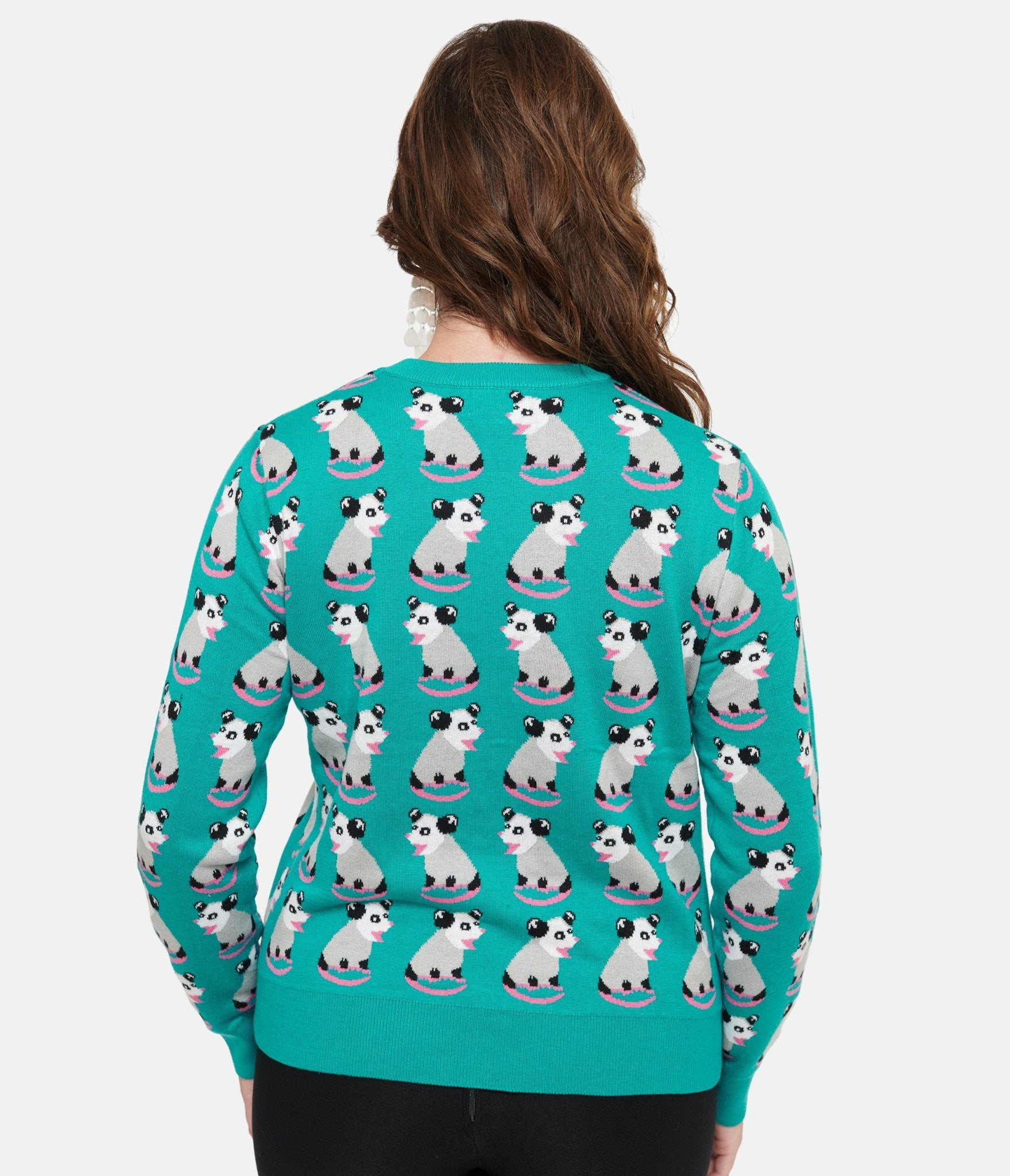 Teal Possum Print Knit Sweater - Unique Vintage - Womens, TOPS, SWEATERS