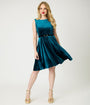 Teal Velvet Belted Swing Dress