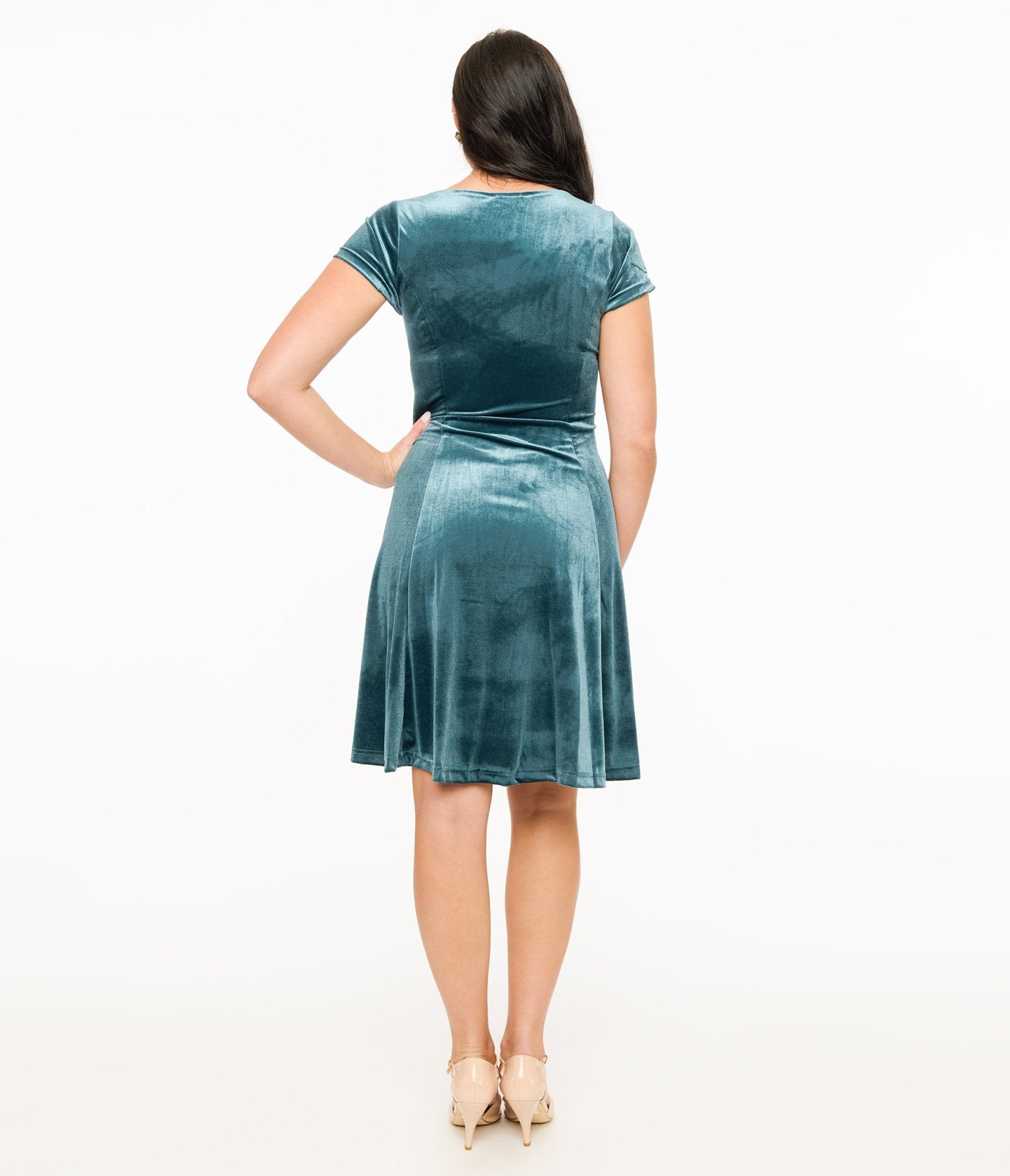 Teal Velvet Mini Dress - Unique Vintage - Womens, DRESSES, MIDI