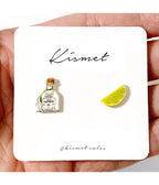 Tequila Bottle & Lime Slice Novelty Stud Earrings - Unique Vintage - Womens, ACCESSORIES, JEWELRY