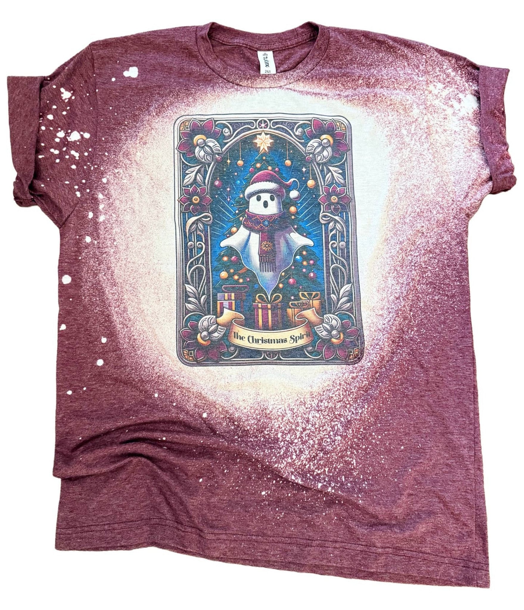 The Christmas Spirit Tarot Card Bleached Unisex Graphic Tee - Unique Vintage - Womens, GRAPHIC TEES, TEES