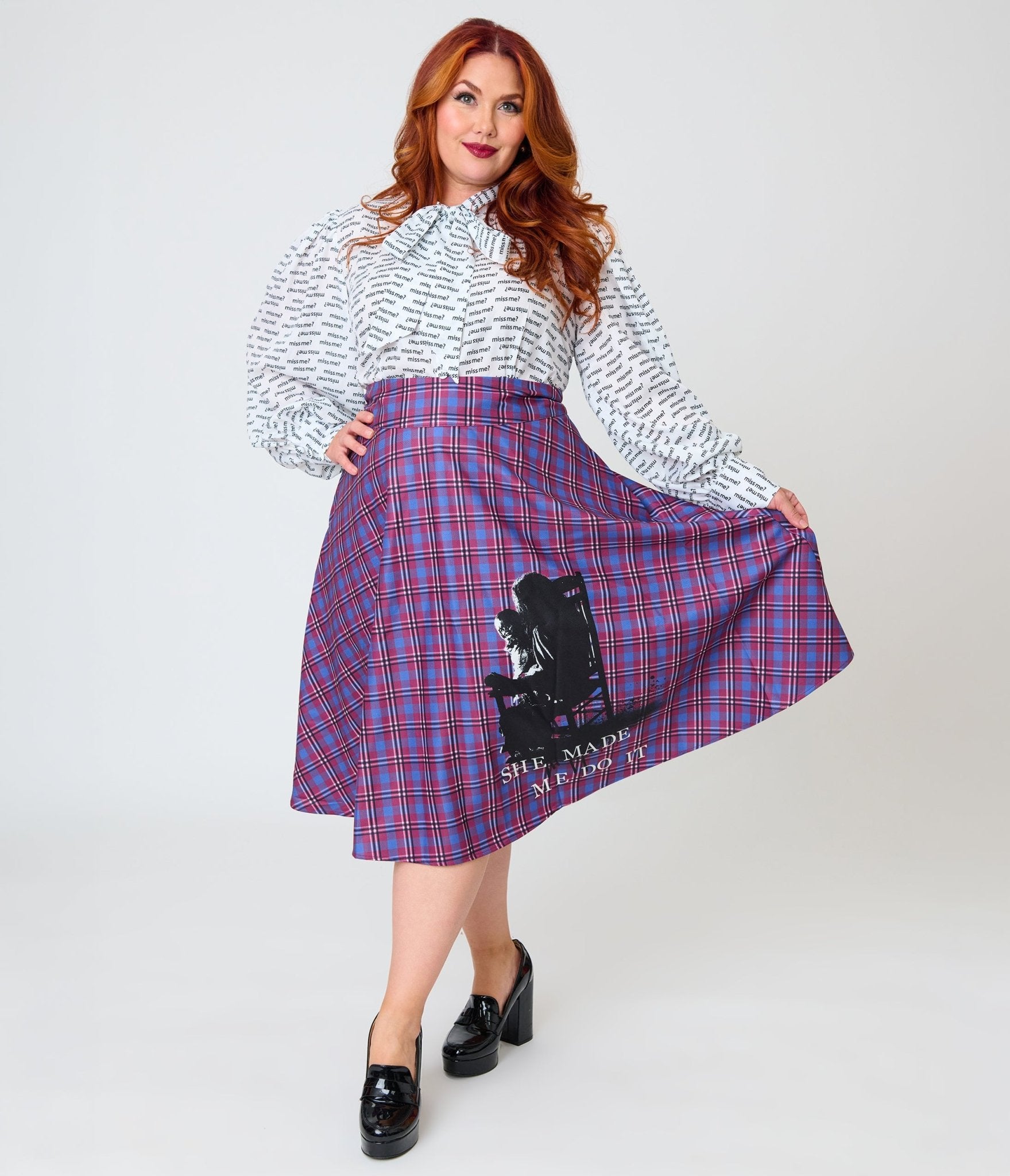 The Conjuring x Unique Vintage Plus Size Purple Plaid Vivien Swing Skirt - Unique Vintage - Womens, BOTTOMS, SKIRTS