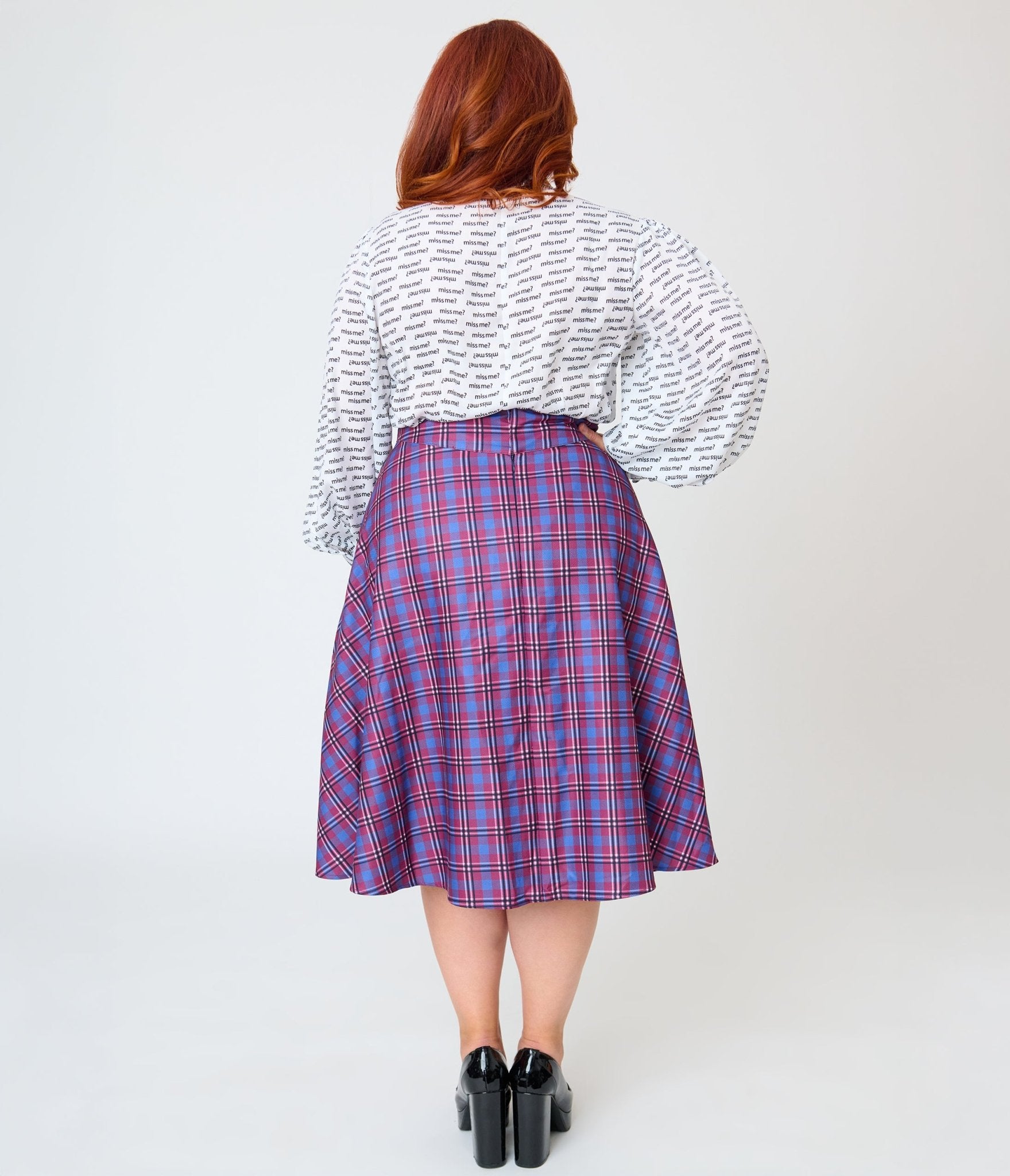 The Conjuring x Unique Vintage Plus Size Purple Plaid Vivien Swing Skirt - Unique Vintage - Womens, BOTTOMS, SKIRTS