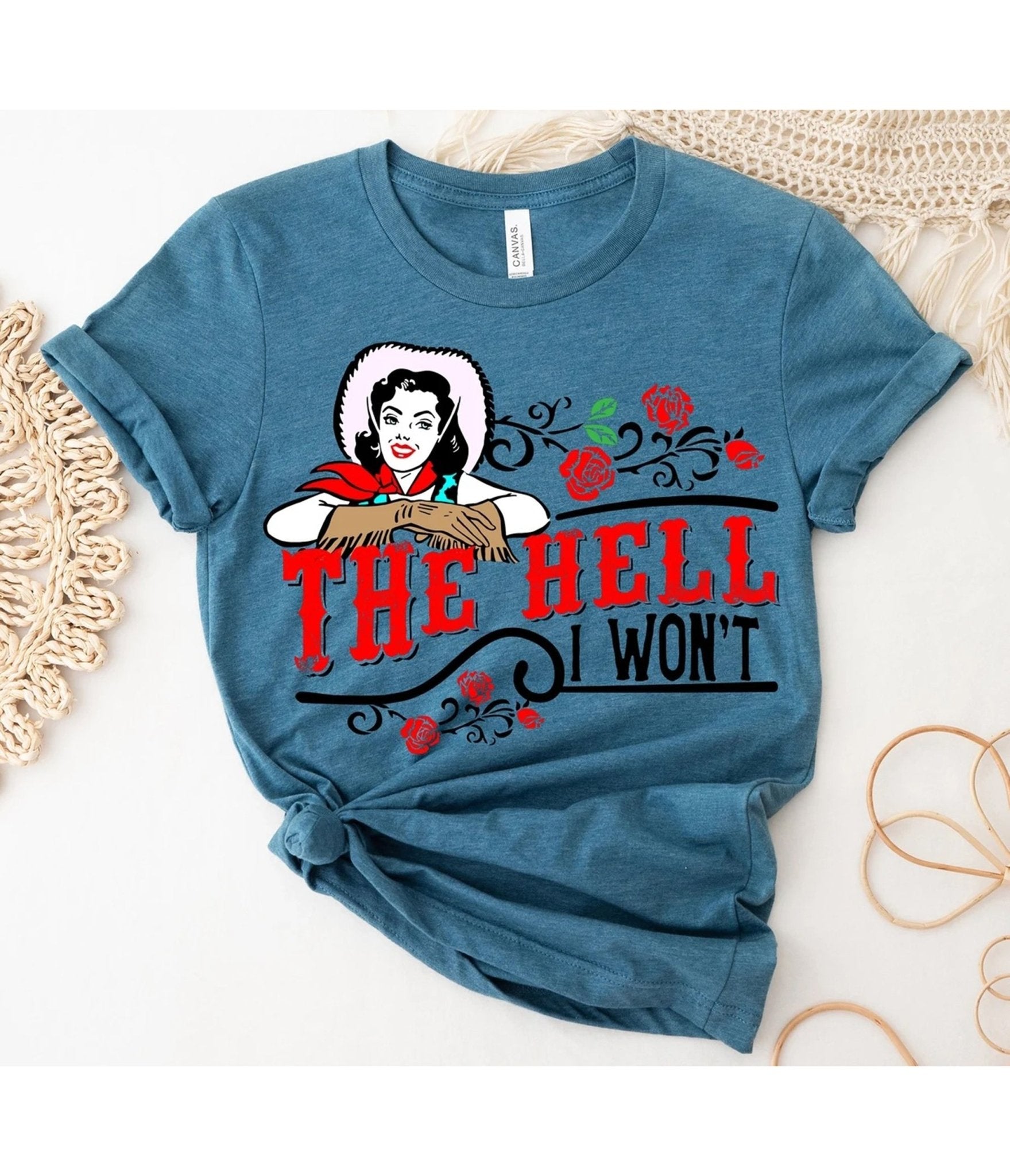 The Hell I Won't Shirt Western Unisex Graphic Tee - Unique Vintage - Womens, GRAPHIC TEES, TEES