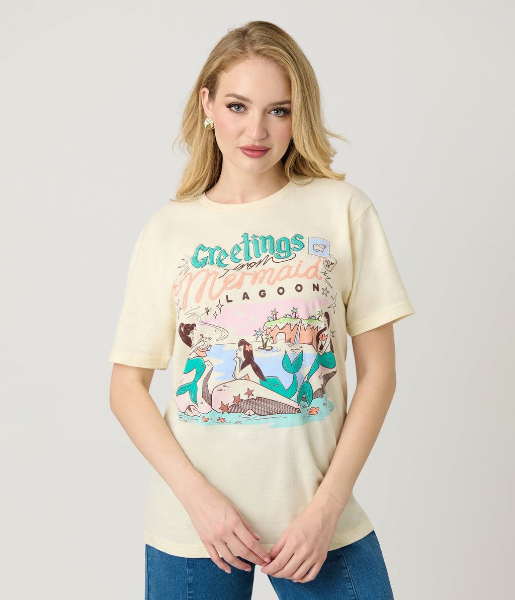 The Lost Bros Greetings From The Mermaid Lagoon Unisex Graphic Tee - Unique Vintage - Womens, GRAPHIC TEES, TEES