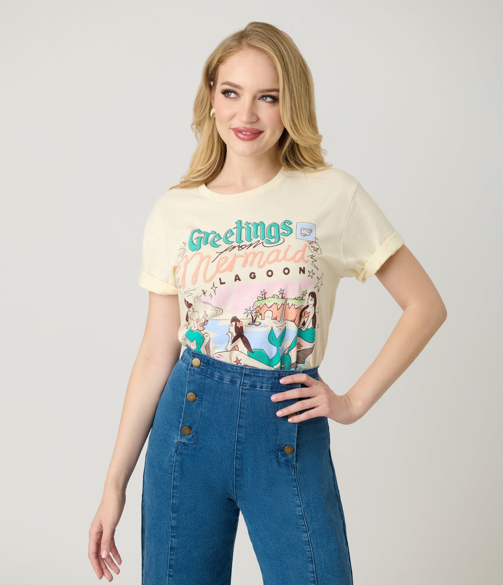 The Lost Bros Greetings From The Mermaid Lagoon Unisex Graphic Tee - Unique Vintage - Womens, GRAPHIC TEES, TEES
