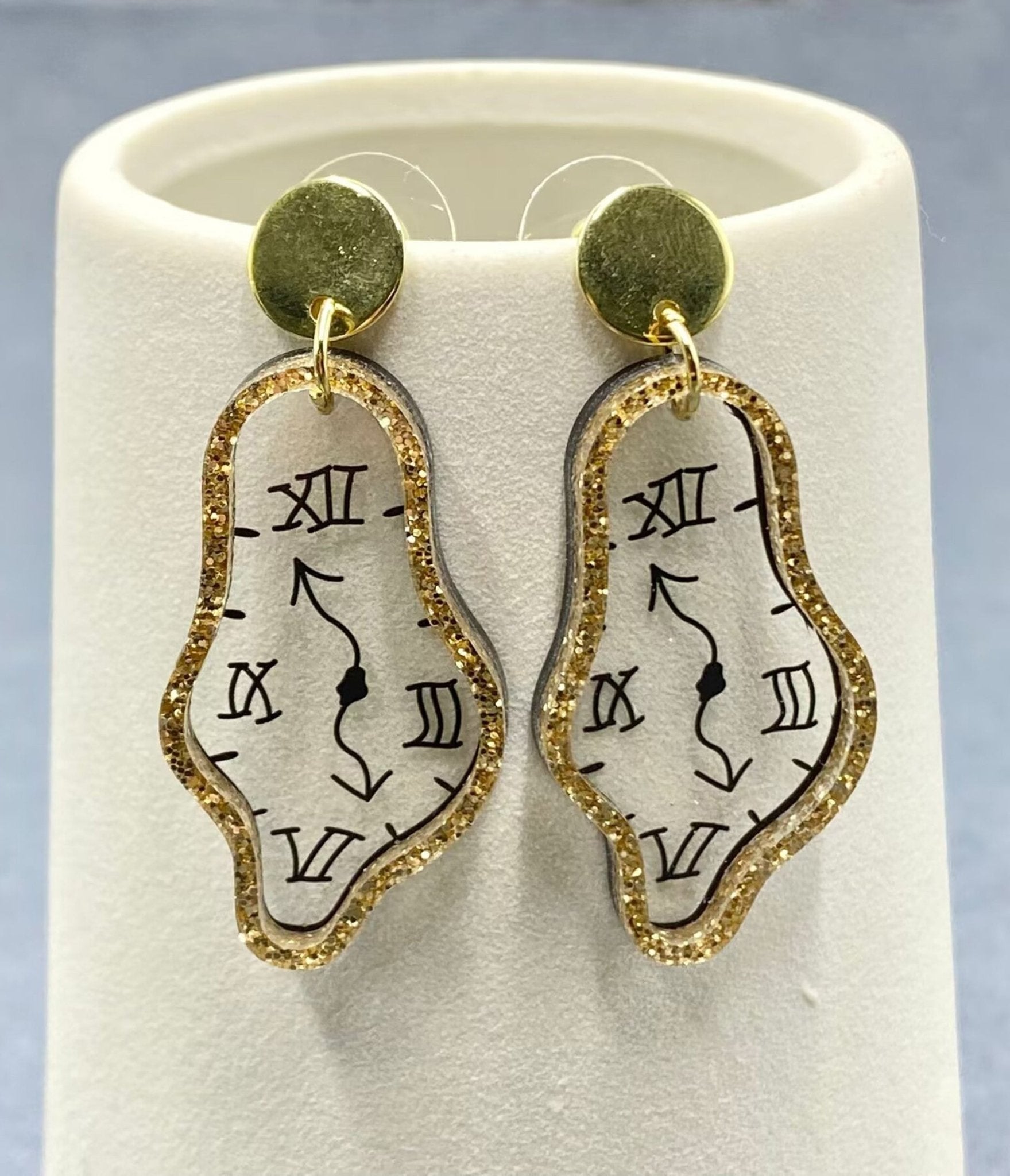 Time Flies Geometric Clock Earrings - Unique Vintage - Womens, ACCESSORIES, JEWELRY