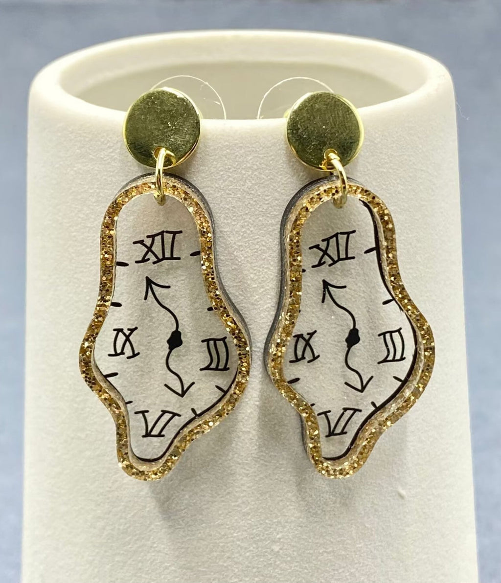 Time Flies Geometric Clock Earrings - Unique Vintage - Womens, ACCESSORIES, JEWELRY