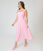 Timeless Blush Pink Cotton Poplin Midi Dress - Unique Vintage - Womens, DRESSES, MIDI