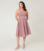 Timeless London Red Gingham Button Detail Swing Dress - Unique Vintage - Womens, DRESSES, SWING