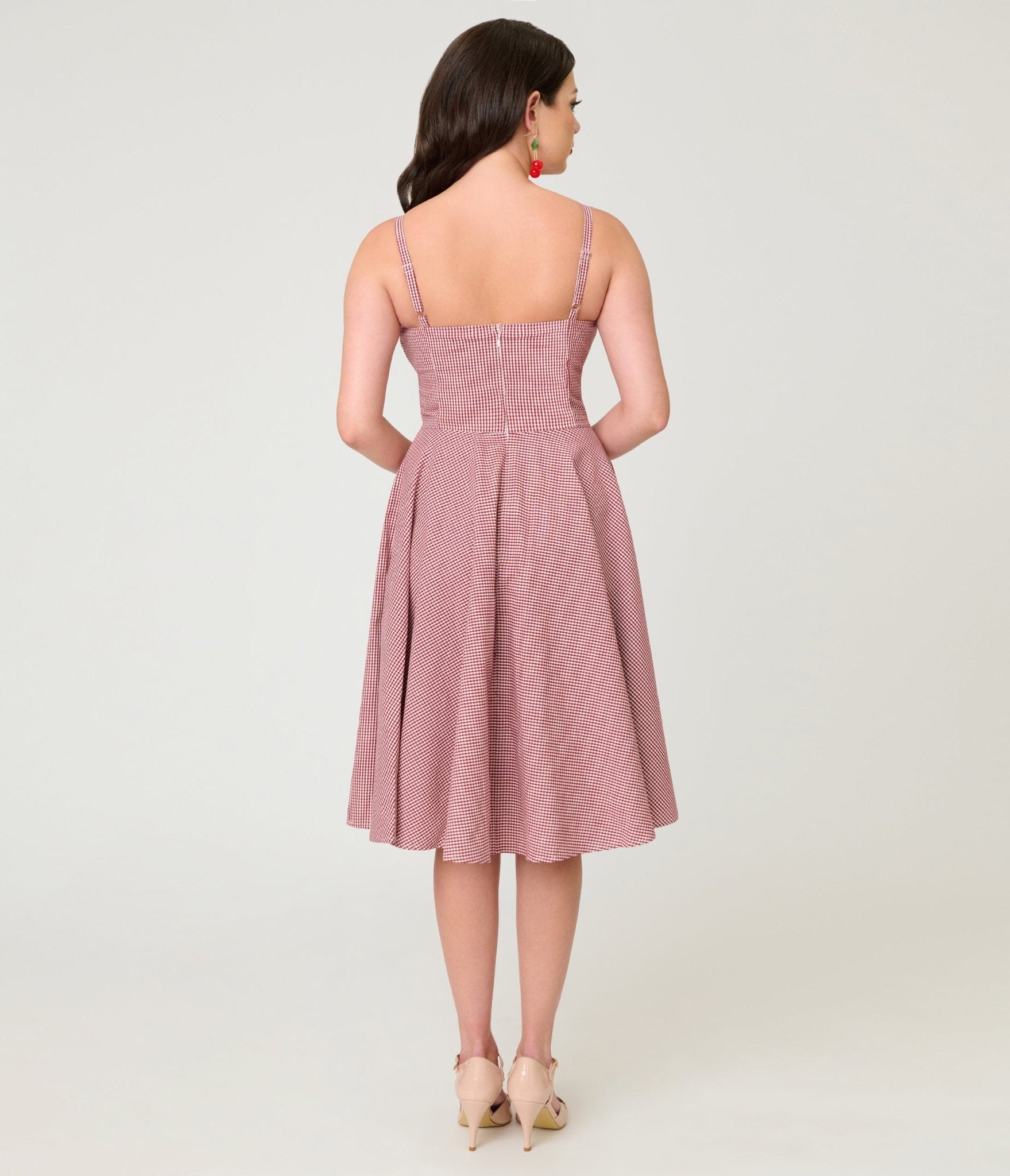 Timeless London Red Gingham Button Detail Swing Dress – Unique Vintage
