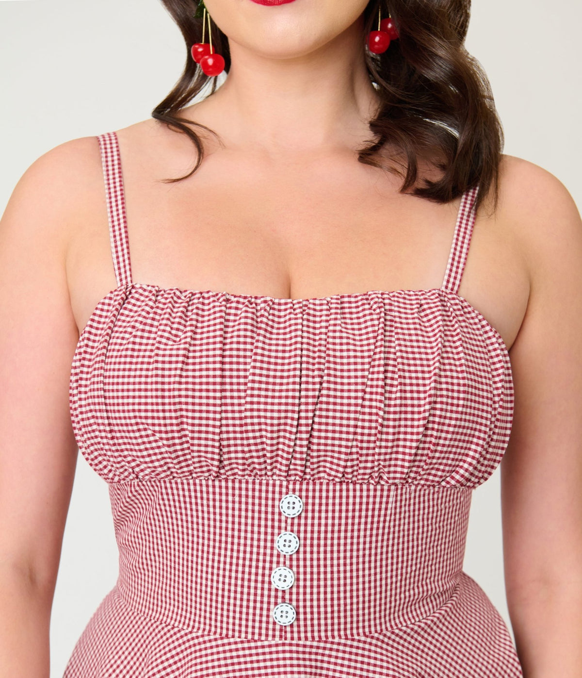 Timeless London Red Gingham Button Detail Swing Dress - Unique Vintage - Womens, DRESSES, SWING