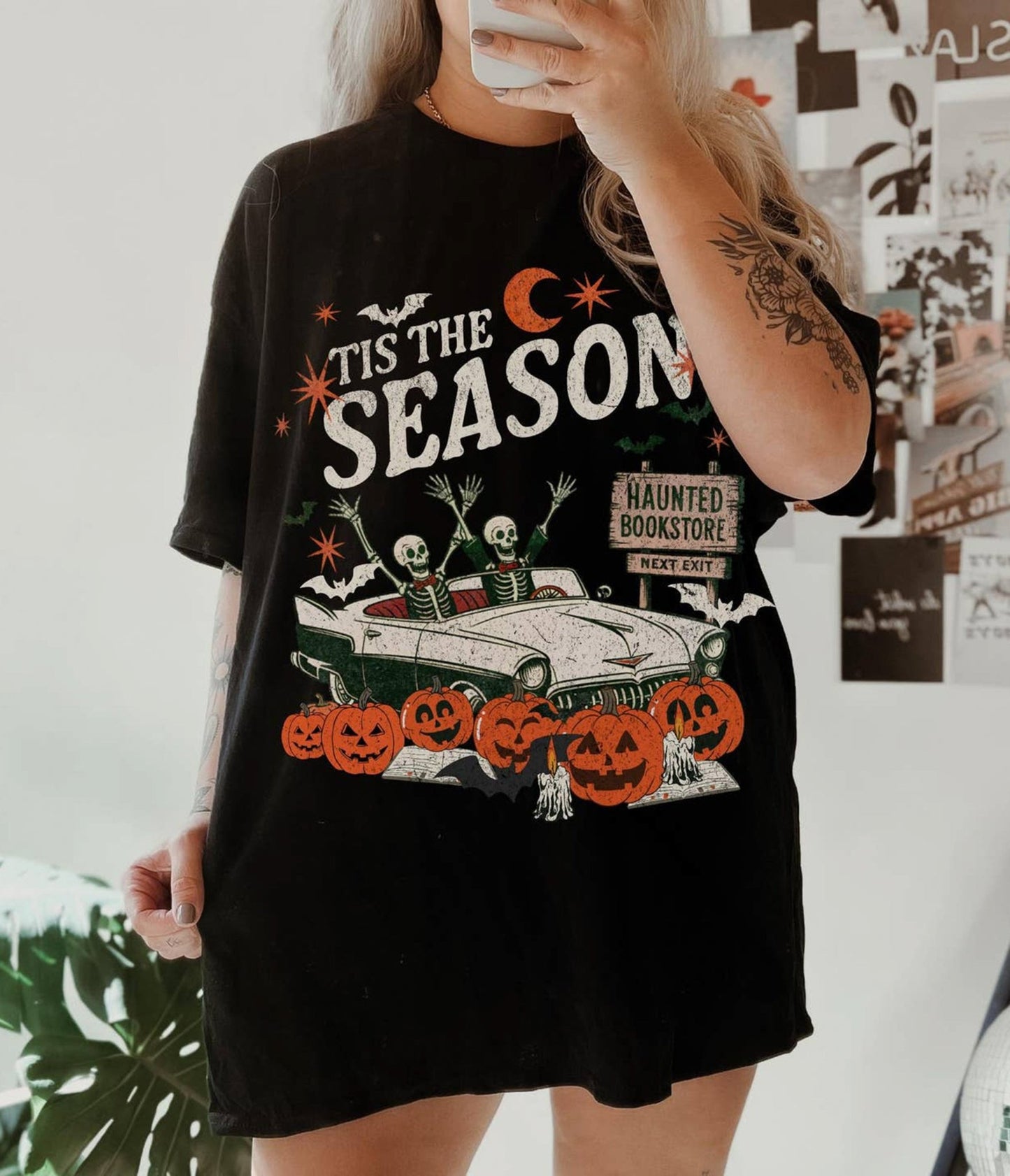 Tis the Season Halloween Unisex Graphic Tee - Unique Vintage - Womens, GRAPHIC TEES, TEES
