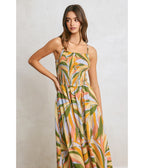 Tropical Palm Smocked Maxi Dress - Unique Vintage - Womens, DRESSES, MAXI