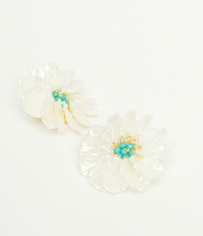 Turquoise Daisy Earrings - Unique Vintage - Womens, ACCESSORIES, JEWELRY