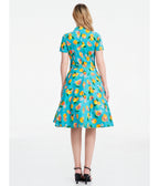Turquoise Grapefruit Groove Rose Swing Dress - Unique Vintage - Womens, DRESSES, SWING