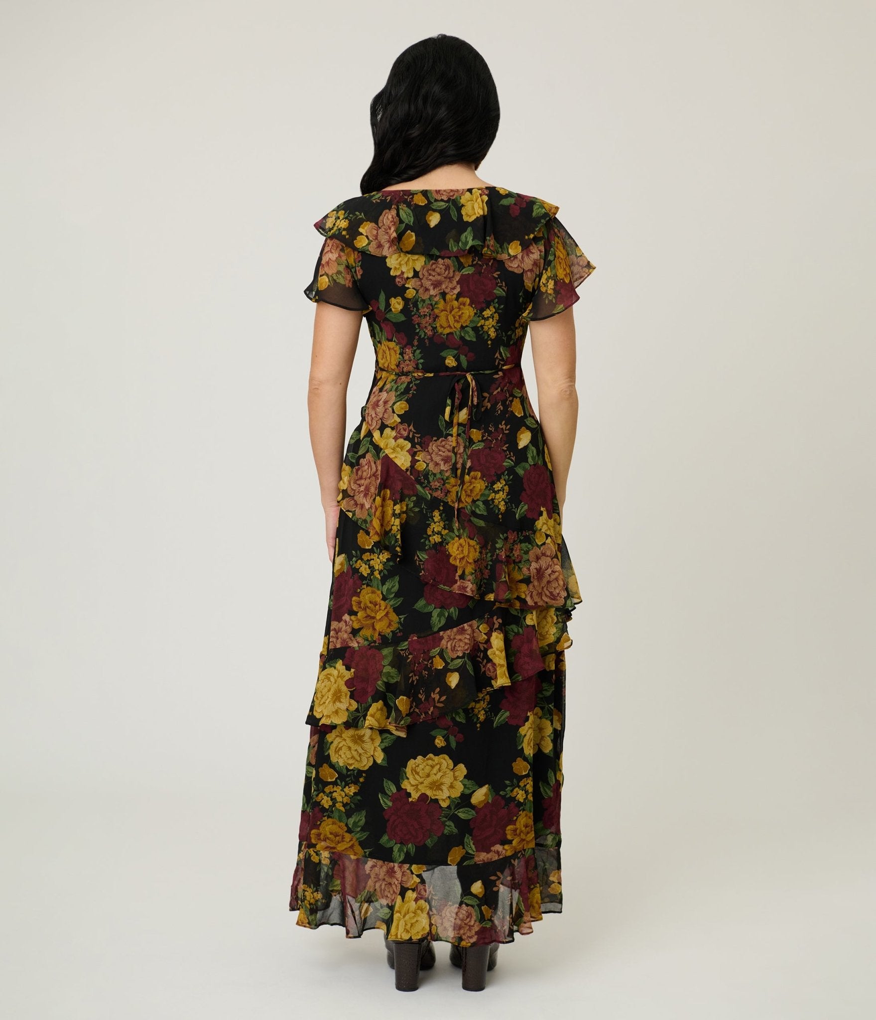 Twilight Bloom Ruffled V Neck Maxi Dress - Unique Vintage - Womens, DRESSES, MAXI