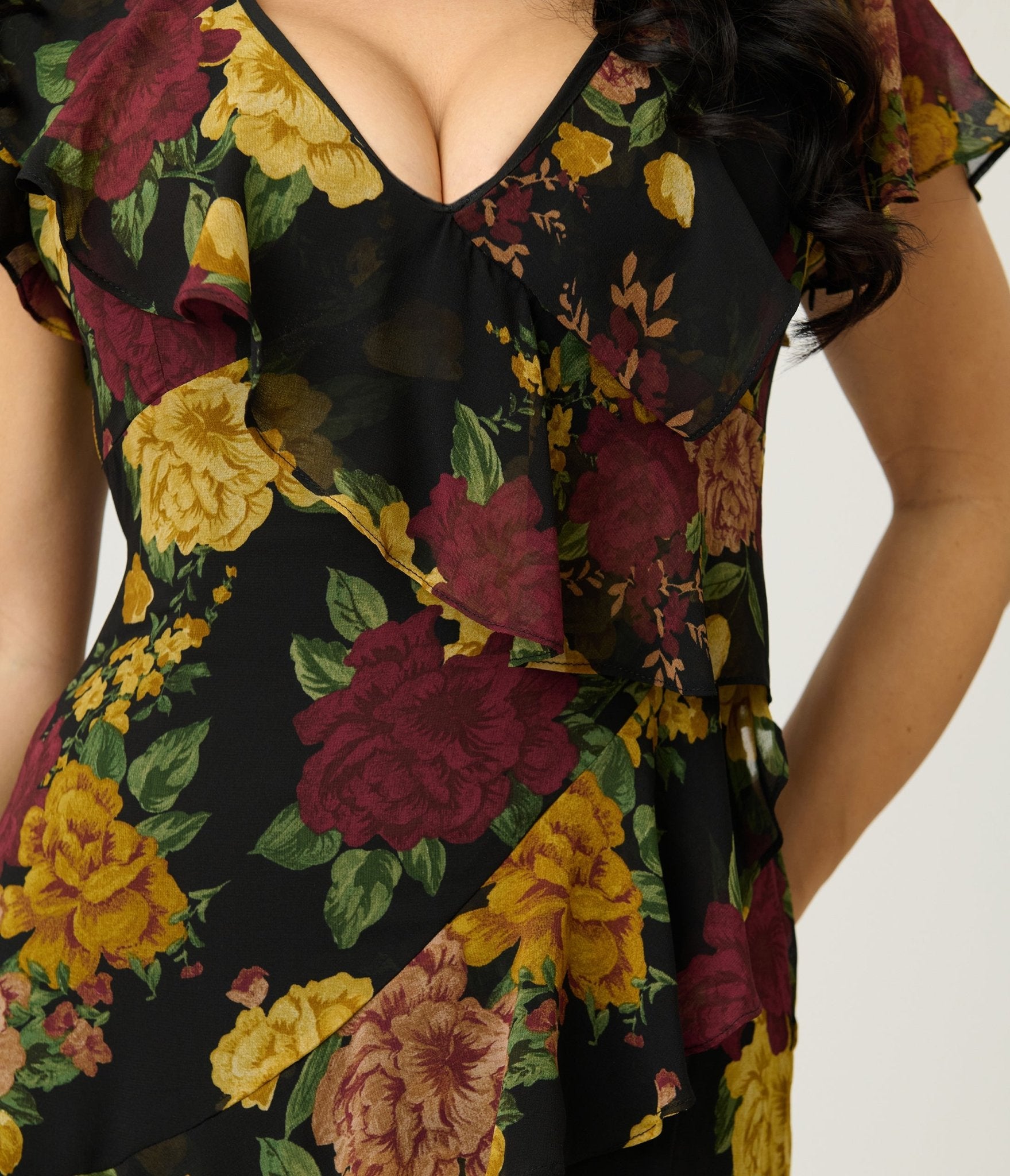 Twilight Bloom Ruffled V Neck Maxi Dress - Unique Vintage - Womens, DRESSES, MAXI