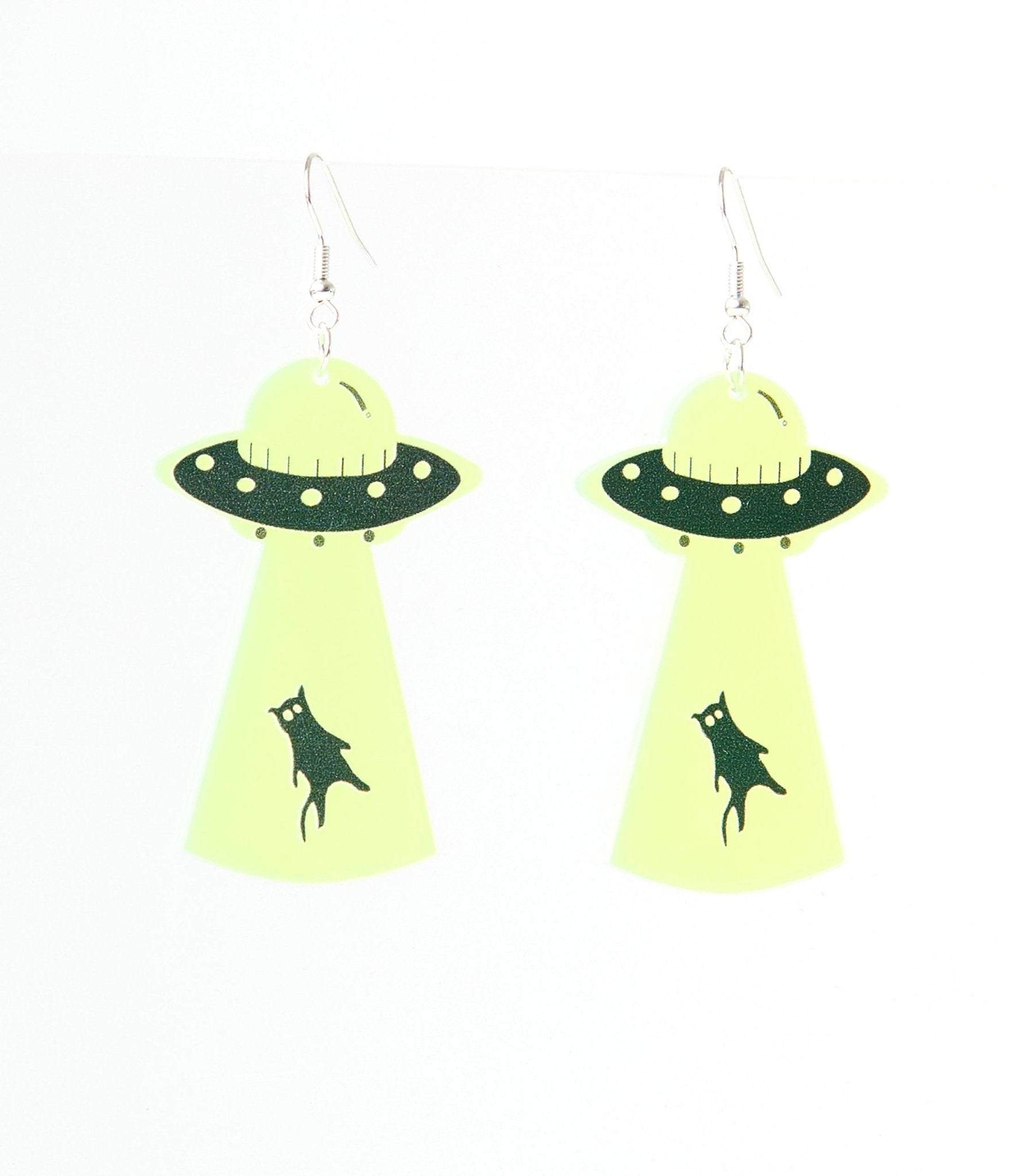 UFO Black Cat Abduction Earrings - Unique Vintage - Womens, ACCESSORIES, JEWELRY