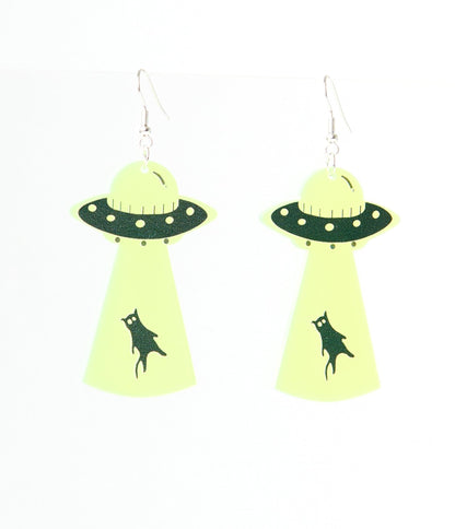 UFO Black Cat Abduction Earrings - Unique Vintage - Womens, ACCESSORIES, JEWELRY