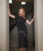 Unique Vintage 1920s Black Floral Lace & Bow Flapper Dress - Unique Vintage - Womens, FLAPPER, DRESSES