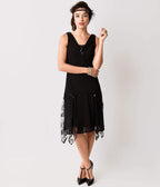 Unique Vintage 1920s Black Hemingway Flapper Dress - Unique Vintage - Womens, FLAPPER, SLEEVELESS NON BEADED