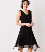 Unique Vintage 1920s Black Hemingway Flapper Dress - Unique Vintage - Womens, FLAPPER, SLEEVELESS NON BEADED