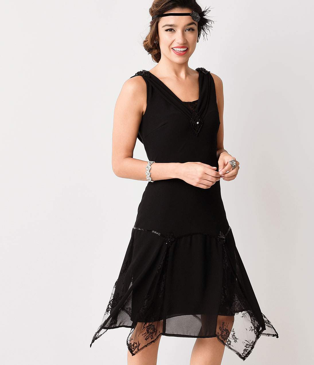 Unique Vintage 1920s Black Hemingway Flapper Dress - Unique Vintage - Womens, FLAPPER, SLEEVELESS NON BEADED