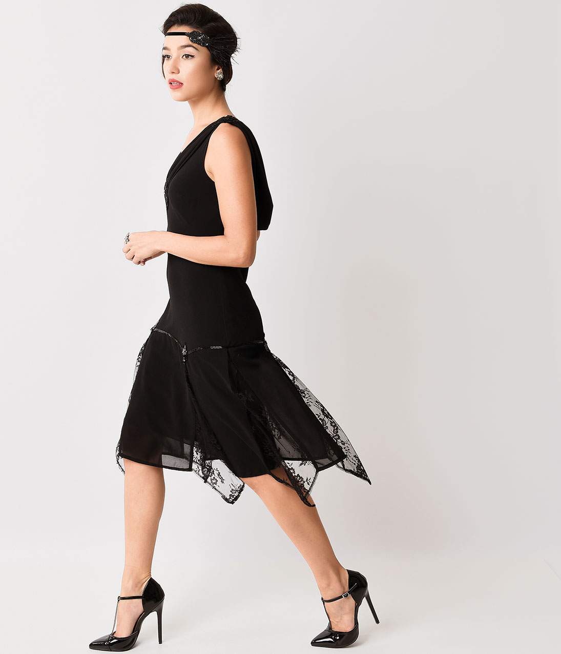 Unique Vintage 1920s Black Hemingway Flapper Dress - Unique Vintage - Womens, FLAPPER, SLEEVELESS NON BEADED