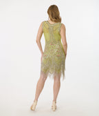 Unique Vintage 1920s Green & Silver Embroidered Somerset Flapper Dress - Unique Vintage - Womens, FLAPPER, SLEEVELESS BEADED